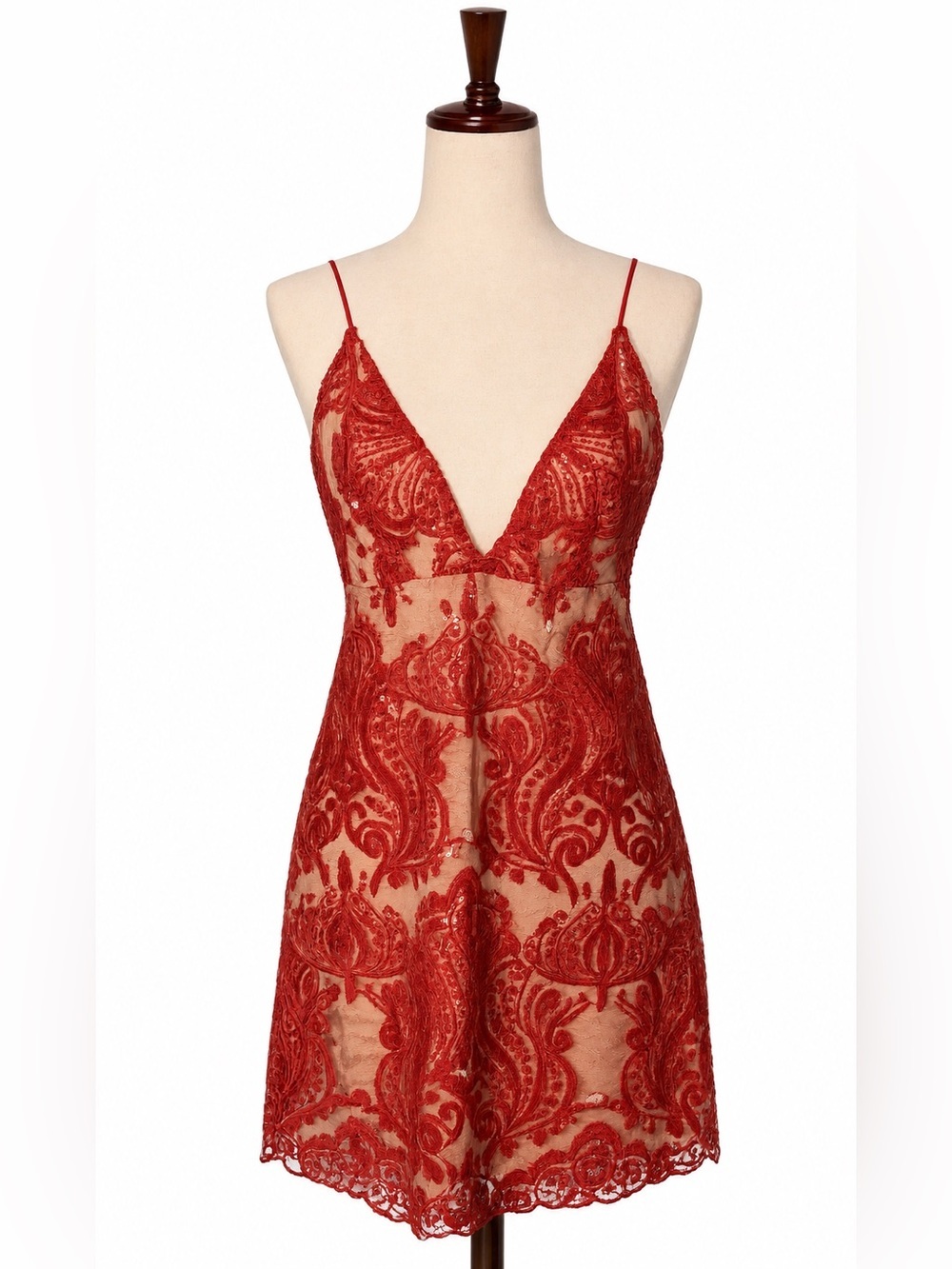 Free People Lace Slip Dress in red -2